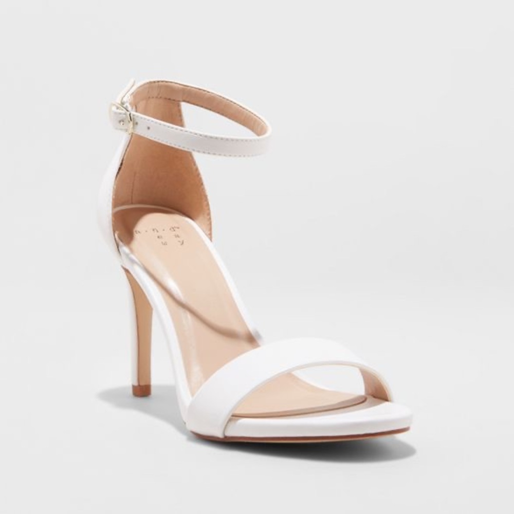 White stiletto heel sandals